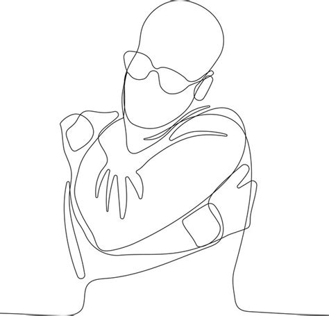 Premium Vector One Line Drawing Of Man Hugging Him Self Vector