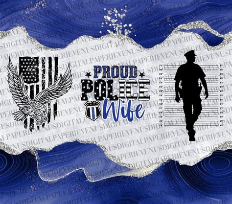 Police Wife Tumbler Wrap Proud Police Wife American Flag Seamless Glitter Agate 20oz Skinny