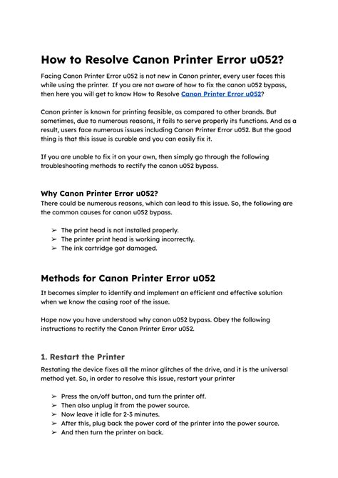 Ppt Fix Canon Printer Error U052 Issue Best Guide Powerpoint