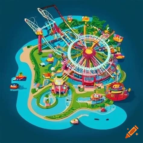 Amusement Park Map With Various Rides On Craiyon