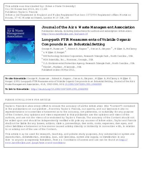 Pdf Long Path Ftir Measurements Of Volatile Organic Compounds In An