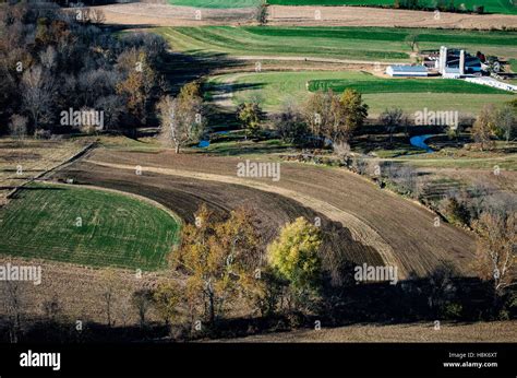 Lancaster Pa Hot Air Balloon And Aerial Images Over Farm Land Stock Photo Alamy