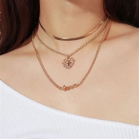 Hot Fashion Heart Pendant Necklaces Gold Letter Love Cross Layer