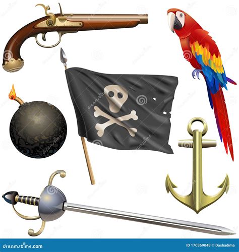 Vector Pirate Accessories Set Stock Vector Illustration Of Flag