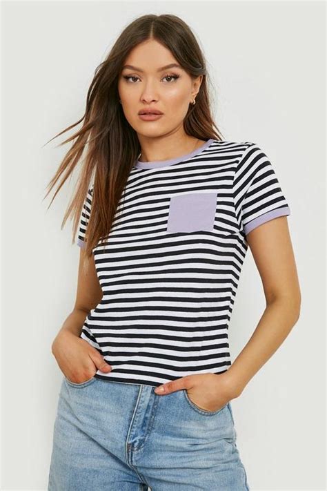 Womens Black Short Sleeve Striped Top Boohoo Uk