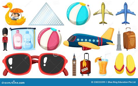 Set Of Summer Vacation Objects And Elements Editorial Stock Image