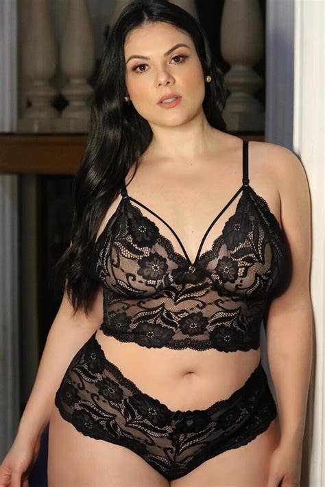 Conjunto De Lingerie Plus Size Jasmin Preto Audaz Moda Plus Size