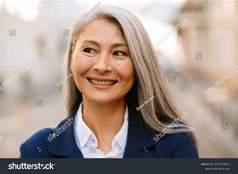 Mature Asian Woman Grey Hair Smiling Stock Photo Shutterstock