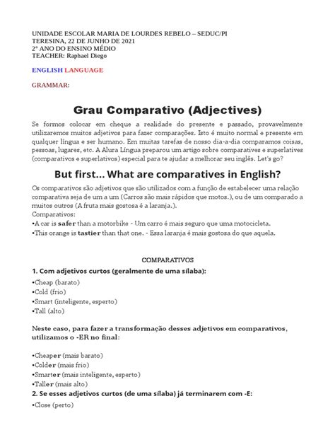 Graus Comparativos em Inglês | PDF | Comunicação humana | Linguística