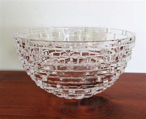 Art Deco Crystal Bowl Ice Cube Glass Heavy Clear Glass Bowl Vintage