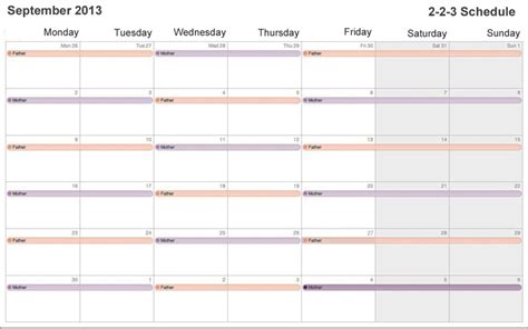 Printable custody schedule template
