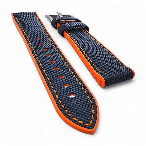 Hybrid Sailcloth FKM Rubber Watch Strap Quick Release Blue Orange 20mm