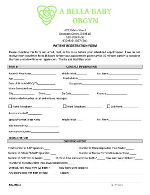 Fillable Online PATIENT REGISTRATION FORM A Bella Baby OBGYN Fax