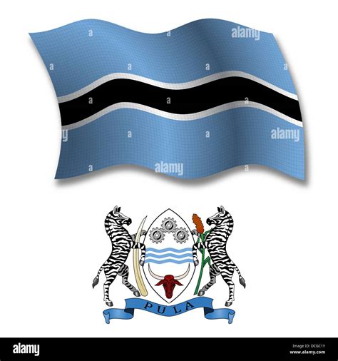 Botswana Sombra Textura Ondulada Bandera Y Escudo Contra Fondo Blanco