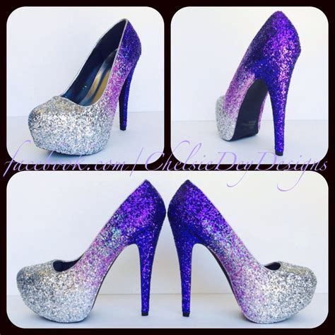 Silver Purple Lilac Lavender Ombre Fade Two Tone Glitter Pump High