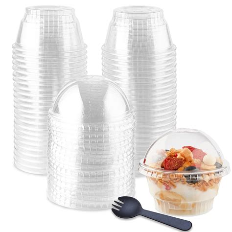 Buy Zezzxu 50 Pack 8oz Dessert Cups With Lids Clear Plastic Parfait Cups With No Hole Dome Lids