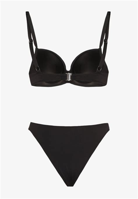 Czarne Bikini Biustonosz i Majtki Figi z Aplikacją z Cyrkoniami Nateria Renee