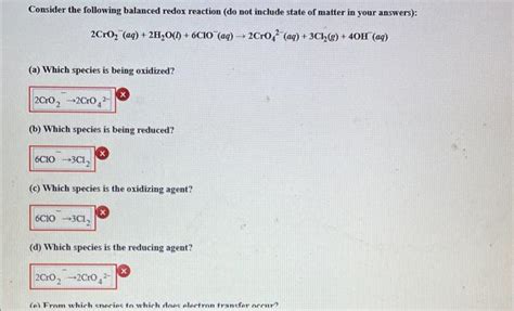 Solved Consider the following balanced redox reaction (do | Chegg.com