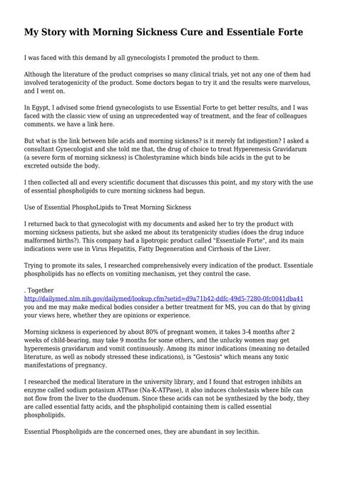 My Story with Morning Sickness Cure and Essentiale Forte | PDF