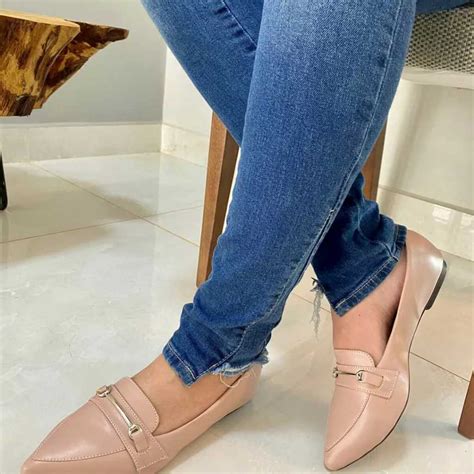 Sapatilha Bico Fino Mocassim Casual Confort Napa Nude Shopee Brasil
