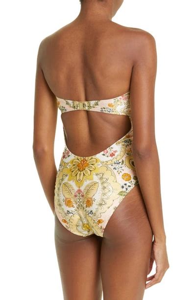 Zimmermann Laurel Bamboo Ring Bandeau One Piece Swimsuit In Yellow