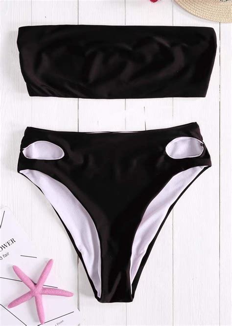 Solid Hollow Out Strapless Bikini Set Bellelily Best Swimwear Strapless Bikini Set Bikinis