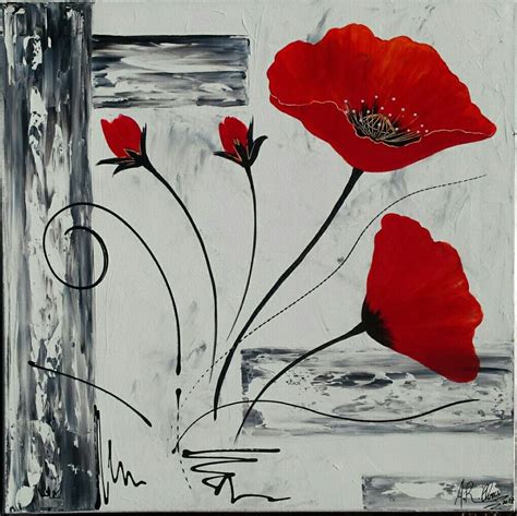 Tableau Moderne Coquelicots En Rouge Et Noir Peinture Acrylique Sur