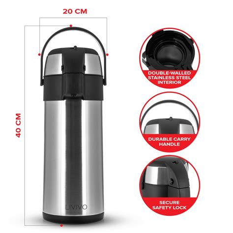 STAINLESS STEEL 3L 5L AIRPOT HOT TEA COFFEE DRINKS VACUUM FLASK THERMOS JUG EBay