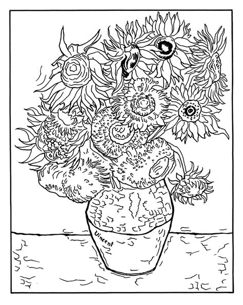 Vase With Twelve Sunflowers Coloring Page Created From Vase With