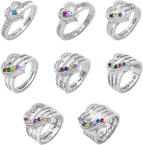 Ailin Personalized 1 8 Birthstone Rings 925 Sterling Silver