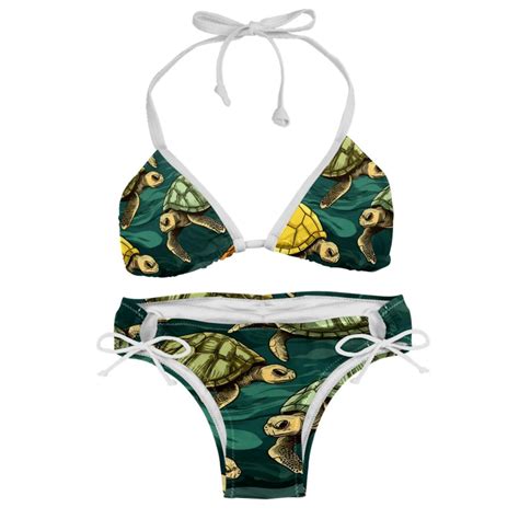 Turtle Seamless Detachable Sponge Adjustable Strap Bikini Set Two Pack Swimsuit Suit Beach Pool