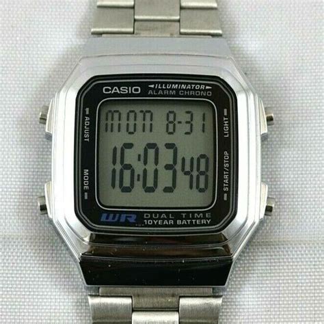 Vintage Casio A178W Silver Digital Steel Water Resist WR Illuminator ...
