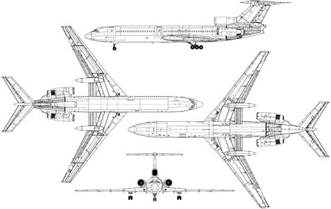 Tupolev Tu-154 Blueprint - Download free blueprint for 3D modeling