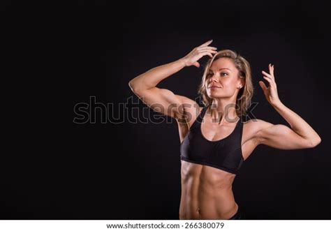 Sexy Athletic Blonde Posing On Black Stock Photo 266380079 Shutterstock