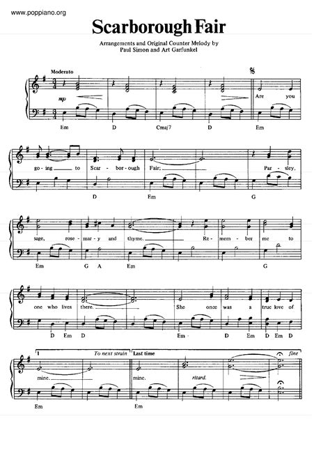 simon garfunkel scarborough fair sheet