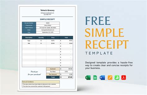 Free Simple Receipt Template - Download in Word, Excel, PDF, Google ...