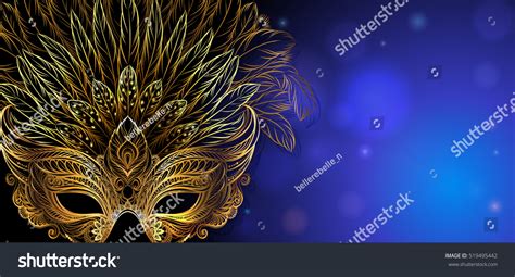 Vector Illustration Golden Carnival Mask Feathers Stock Vector Royalty