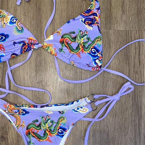 Lilac Dragon Print Bikini Never Worn Size L Depop