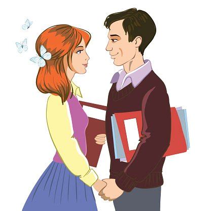 Girl And Boy Holding Hands. Love Affair At Work. Flirt. Stock Clipart ...