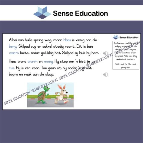 Afrikaans Fal Reading And Comprehension Haas En Skilpad With Audio