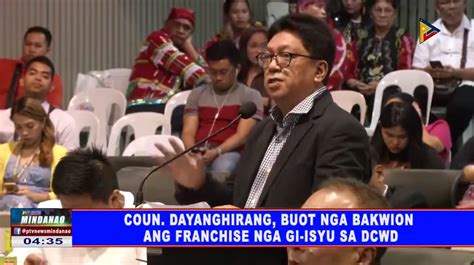 Coun Dayanghirang Buot Nga Bakwion Ang Franchise Nga Gi Isyu Sa Dcwd