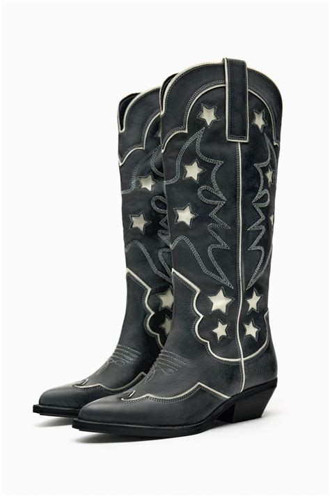 Zara + Leather Cowboy Boots With Stars