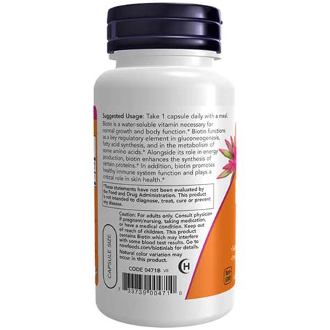 NOW Foods Biotin (5,000 mcg 120 Veggie Capsules) Promotes Normal Immune ...