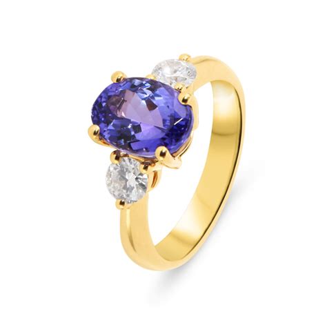 Bague Or Jaune 750 Tanzanite AAA Ovale 10x7 5mm Et Diamants Ref 50302