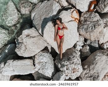 Woman Wearing Red Bikini Sunbathing On Stock Photo 2465961957 Shutterstock