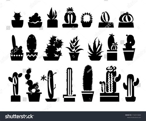 Continuous Line Drawing Cactus Succulent Icons Stock Vector Royalty