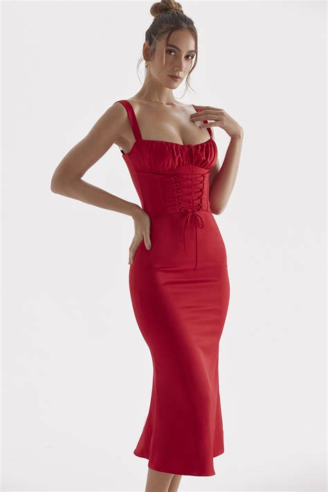 Clothing Midi Dresses Valencia Red Rose Corset Dress