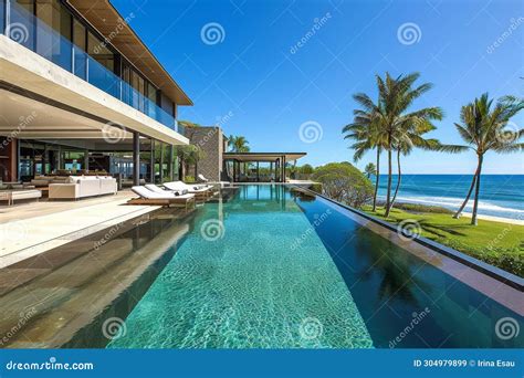 modern beachfront house  pool  ocean shore stock image image