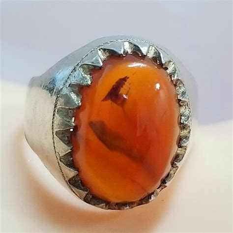 Handmade Antique 925 Sterling Silver Men Ring Natural Yemen Agate Size