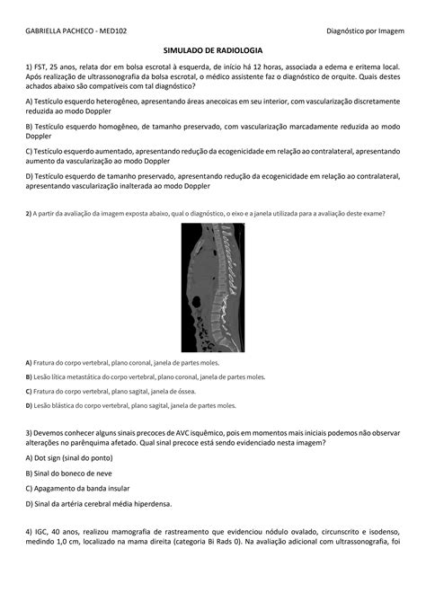 SOLUTION Simulado De Radiologia Diagn Stico Por Imagem Studypool